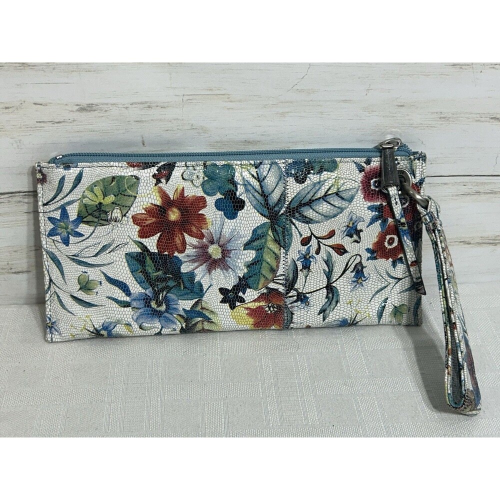HOBO VIDA Pouch Leather Large Wristlet/Wallet Floral Flower Botanic Print White